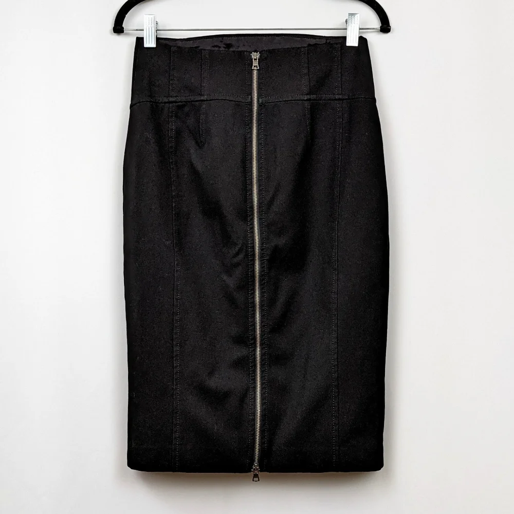 Express Pencil Skirt Bodycon Stretchy Exposed Double Back Zipper Black size 2